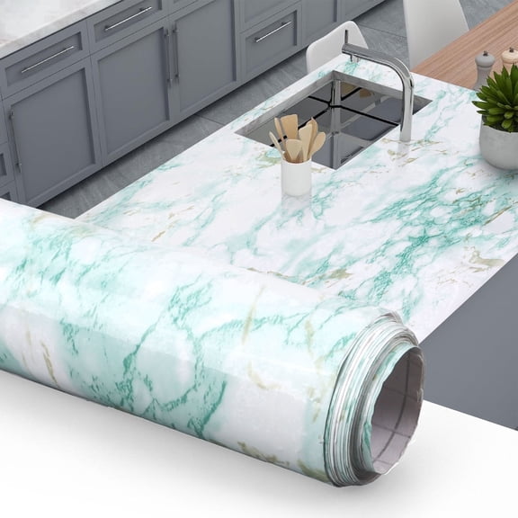 Tripumer Green Marble Contact Paper 23.5 x 118 inch Marble Granite Wallpaper Self-Adhesive Contact Paper Marble Vinyl Wrap Paper for Kitchen Bathroom Walls Decor Table