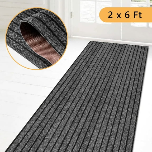 Tripumer Indoor Outdoor Runner Carpet  2 x 6 ft Runner Rugs Rubber Backing Rug for Hallway Entryway Kitchen Laundry Room Grey
