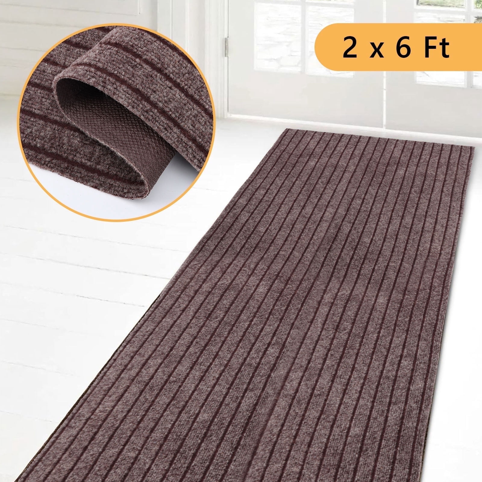 Hengbo Indoor Outdoor Runner Carpet 2 x 6 ft Runner Rugs Rubber Backing Rug for  Hallway Entryway Kitchen  Laundry Room   Brown
