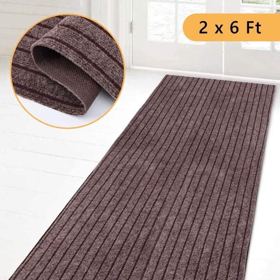 Hengbo Indoor Outdoor Runner Carpet 2 x 6 ft Runner Rugs Rubber Backing Rug for Hallway Entryway Kitchen Laundry Room Brown