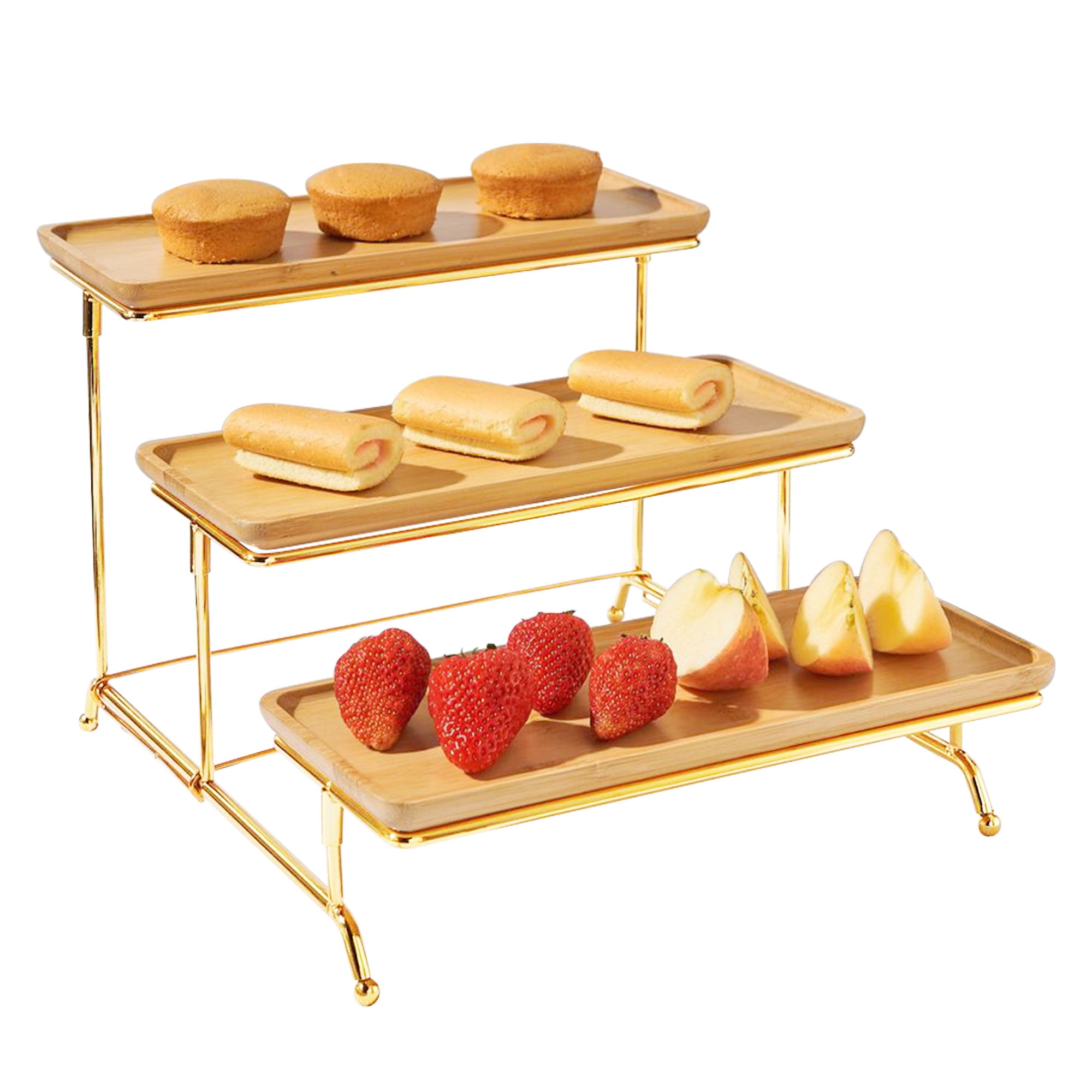 Tripumer Large 3 Tier Serving Rack Bamboo Wood Tiered Serving Plate