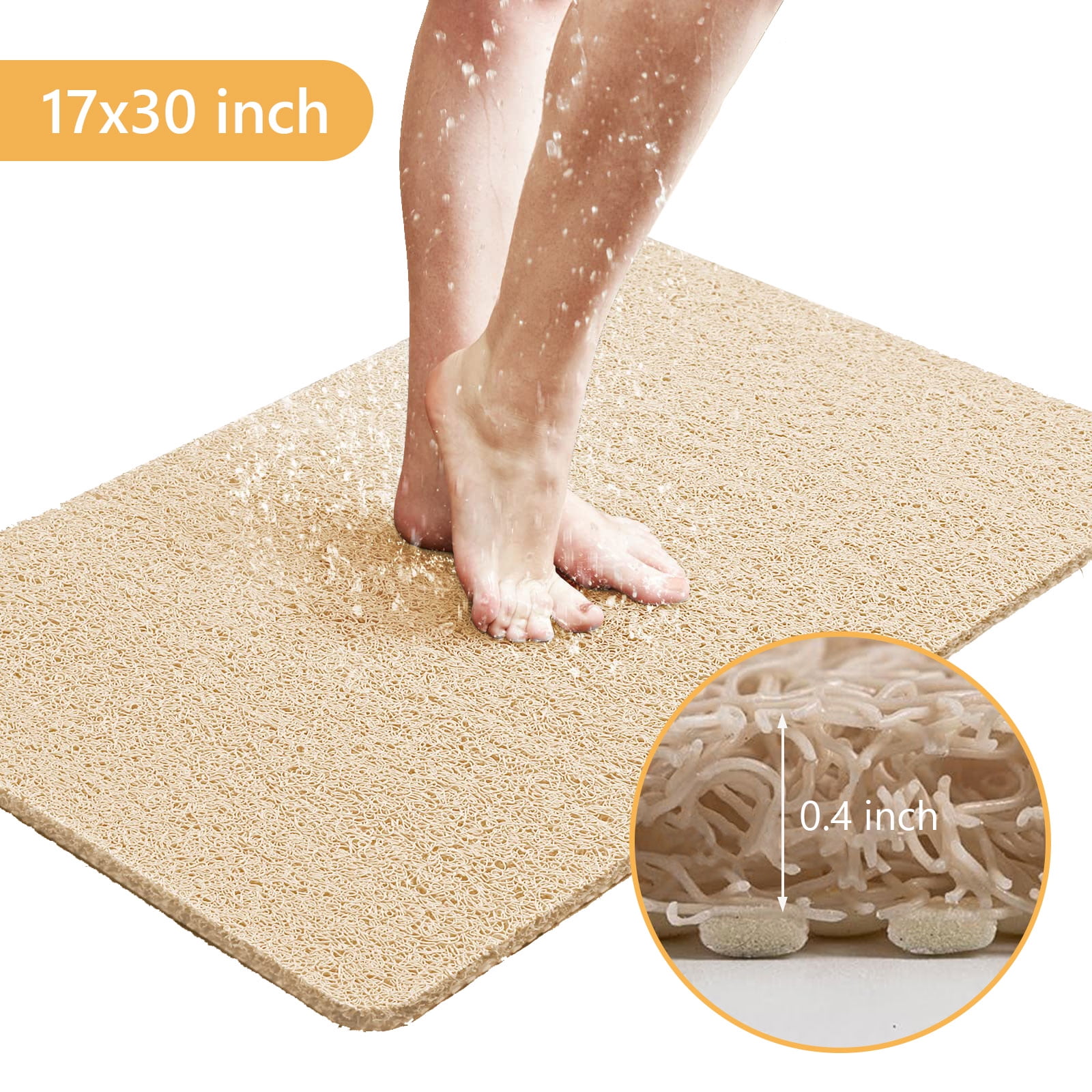 Tripumer Loofah Bathroom Mat PVC Shower Mat 17 x 30 inch Textured Bath