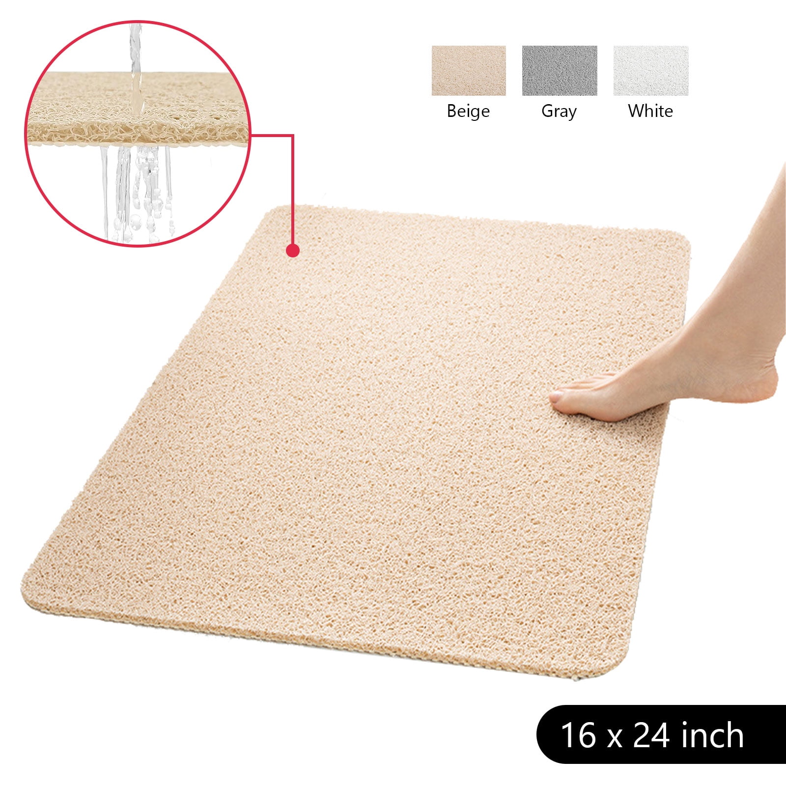 Tripumer Loofah Bathroom Mat PVC Shower Mats 16 x 24 inch Textured Bath