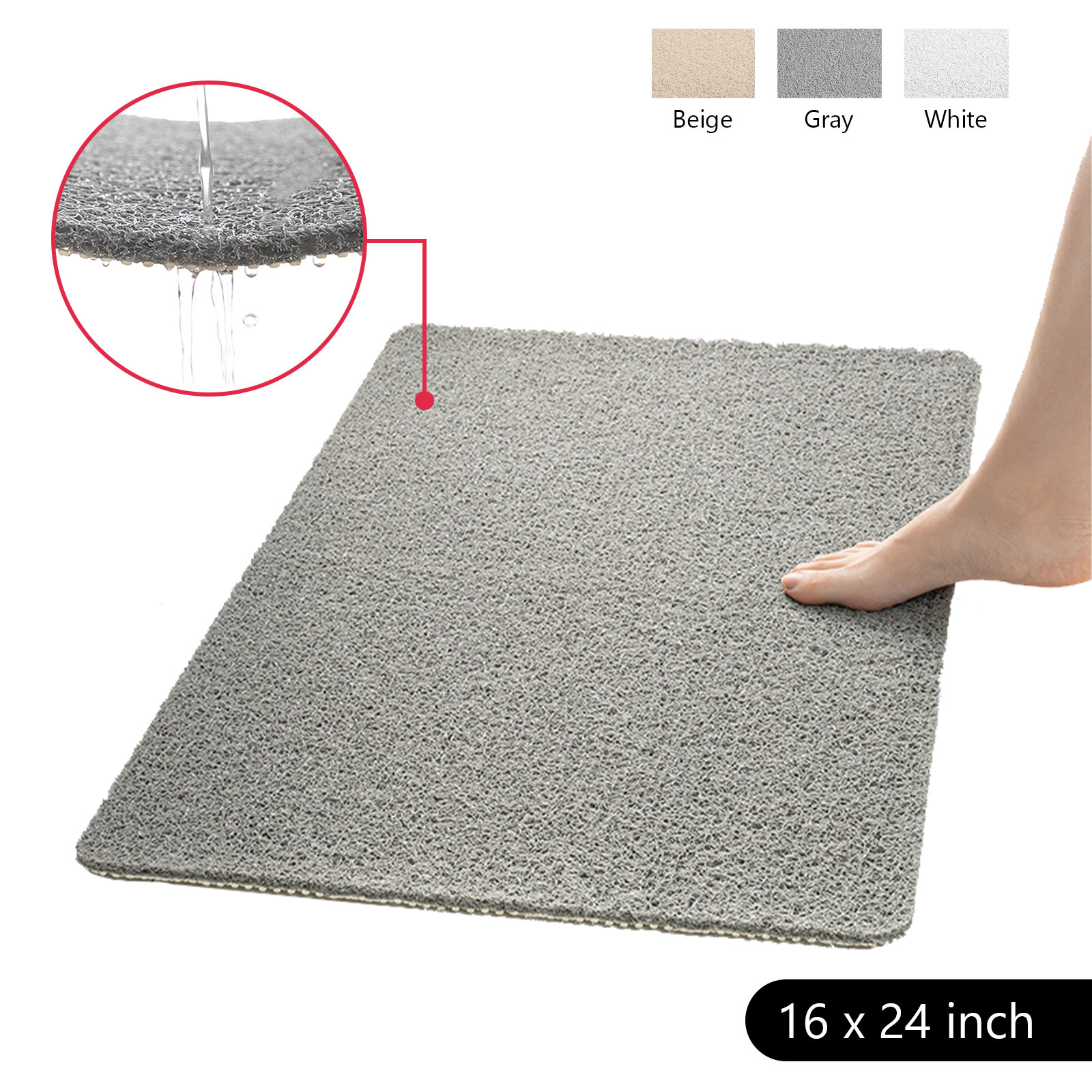 Tripumer Loofah Bathroom Mat PVC Shower Mats 16 x 24 inch Textured Bath