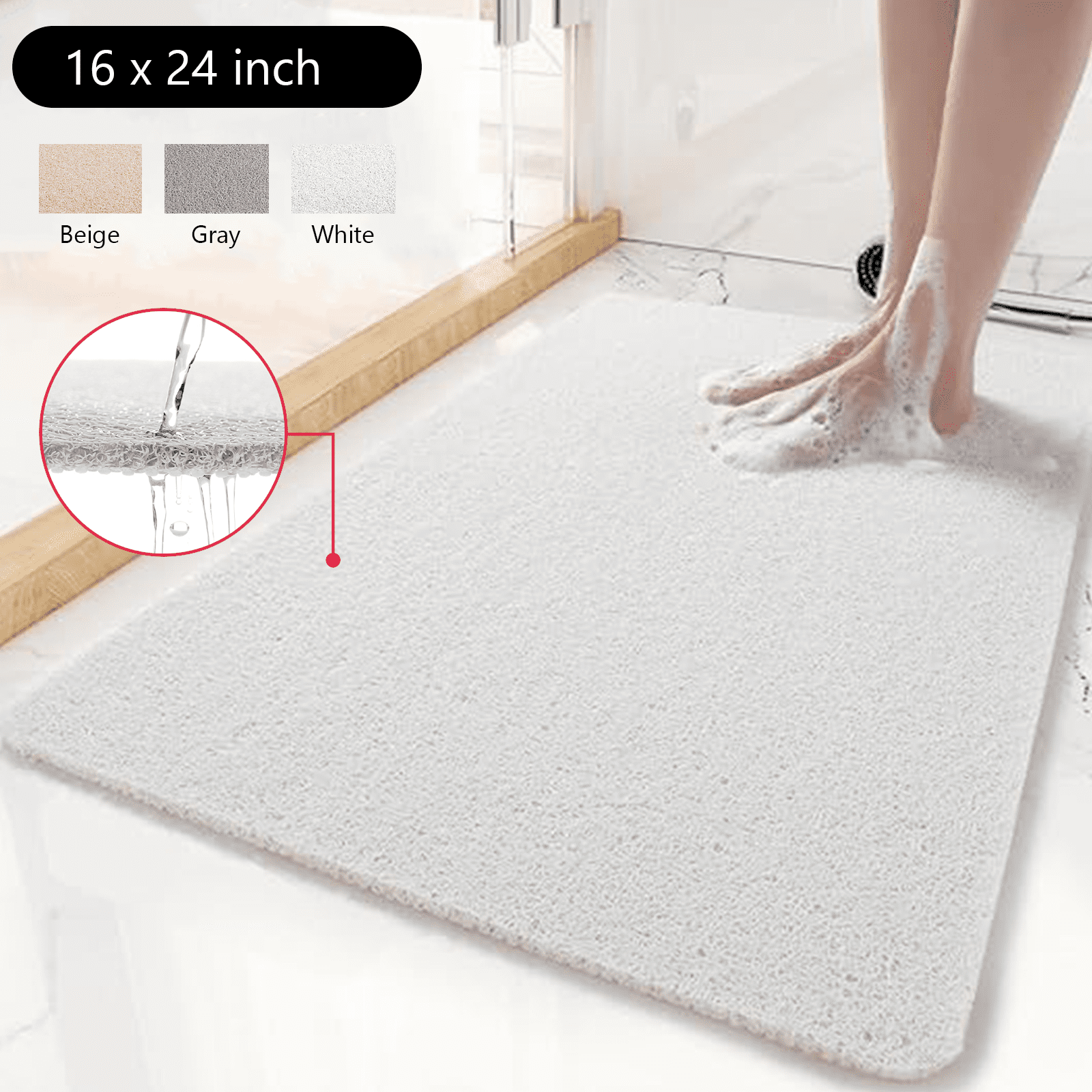 Tripumer Loofah Bathroom Mat PVC Shower Mats 16 x 24 inch Textured Bath