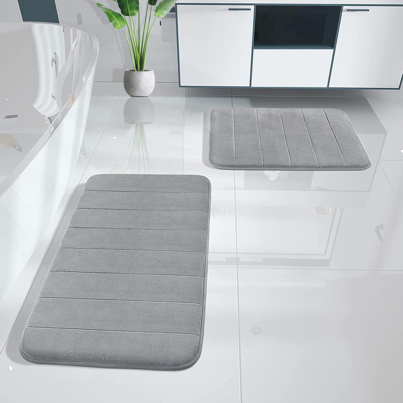 Tripumer Memory Foam Bath Mat Set Bathroom Rug Set 2 Piece Non Slip Extra Absorbent Thick Soft