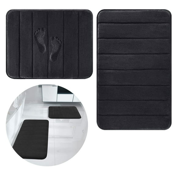Tripumer Memory Foam Bathroom Mat Set Bathroom Rug Set 2 Piece Non Slip Extra Absorbent Thick Soft Dry Bathroom Mat Sets for Bathroom Washable Carpets Set 15.7x23.6+19.7x31.5 inches Black