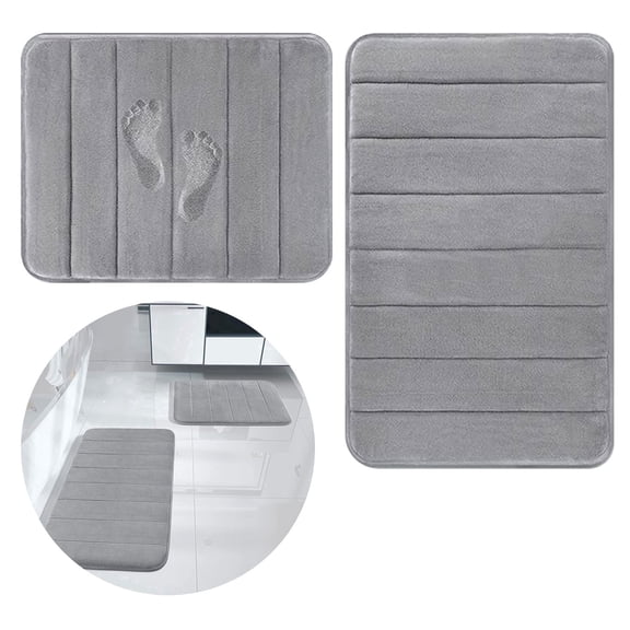 Hengbo 2-Piece Memory Foam Bathroom Mat Set Extra Absorbent for Bathroom Washable Light Gray