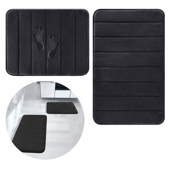 Tripumer Memory Foam Bathroom Mat Set Bathroom Rug Set 2 Piece Non Slip Extra Absorbent Thick Soft Dry Bathroom Mat Sets for Bathroom Washable Carpets Set 15.7x23.6+19.7x31.5 inches Black