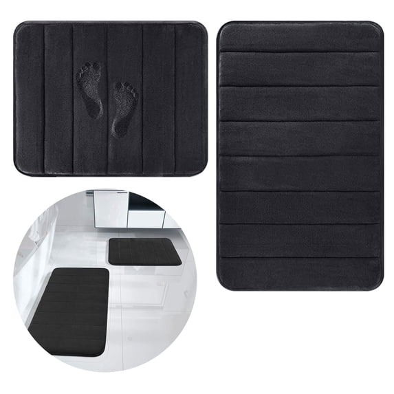 Hengbo Memory Foam Bathroom Mat Set Bathroom Rug Set 2 Piece Non Slip Extra Absorbent Thick Soft Dry Bathroom Mat Sets for Bathroom Washable Carpets Set 15.7x23.6+19.7x31.5 inches Black