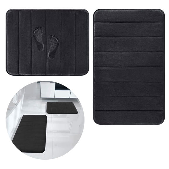 Hengbo Memory Foam Bathroom Mat Set Bathroom Rug Set 2 Piece Non Slip Extra Absorbent Thick Soft Dry Bathroom Mat Sets for Bathroom Washable Carpets Set 15.7x23.6+19.7x31.5 inches Black