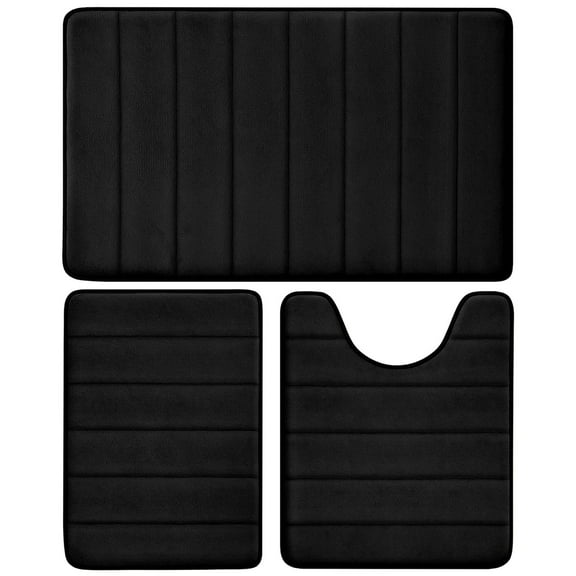 Tripumer Memory Foam Bathroom Mat Set Bathroom Rug Set 3 Piece Non Slip Extra Absorbent Thick Soft Dry Bathroom Mat Sets for Bathroom Washable Carpets Set Black