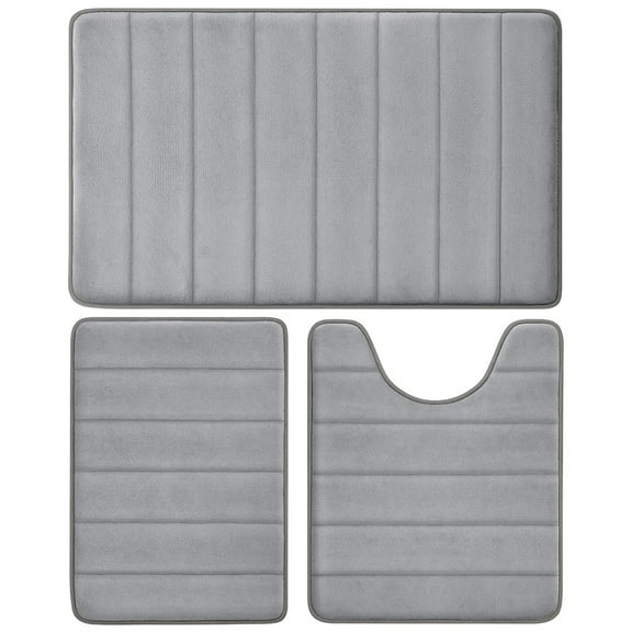 Tripumer Memory Foam Bathroom Mat Set Bathroom Rug Set 3 Piece Non Slip Extra Absorbent Thick Soft Dry Bathroom Mat Sets for Bathroom Washable Carpets Set Light Gray