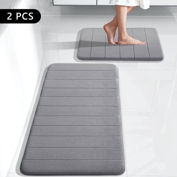 Hengbo Memory Foam Bathroom Rug Set 2 Piece 16 x 24 and 20 x 32 inch Bathroom Mats and Rugs Sets for Washroom Toilet Gray
