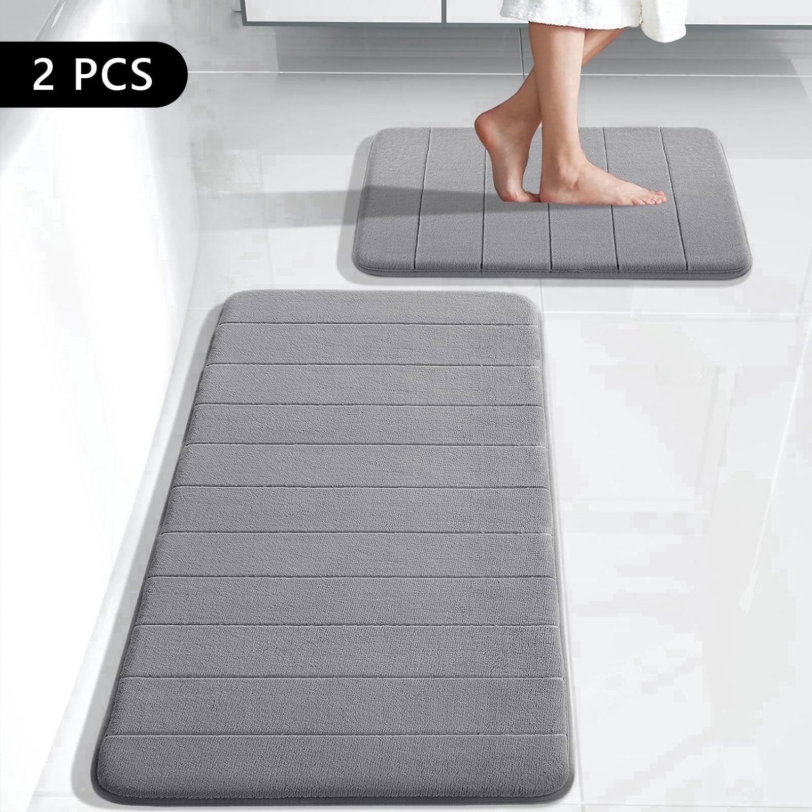 Tripumer Memory Foam Bathroom Rug Set 2 Piece 16 x 24 and 20 x 32 inch Bathroom Mats and Rugs Sets for Washroom Toilet Gray