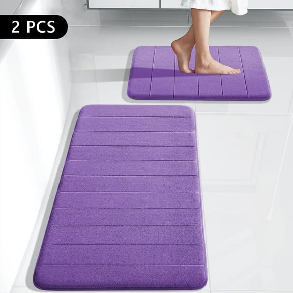 Tripumer Memory Foam Bathroom Rug Set 2 Piece 16 x 24 and 20 x 32 inch Bathroom Mats and Rugs Sets for Washroom Toilet Purple