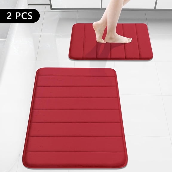 Tripumer Memory Foam Bathroom Rug Set 2 Piece 16x24 and 20 x 32 inch Bathroom Mats and Rugs Sets for Washroom Toilet Red