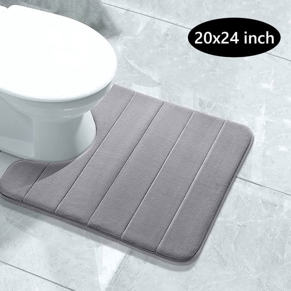 Tripumer U-Shaped Toilet Rug Contour Bathroom Rug 20 x 24 inch Bathroom Commode Contour Rug Super Water Absorption Non-Slip Thick Machine Wash and Easier to Dry Gray
