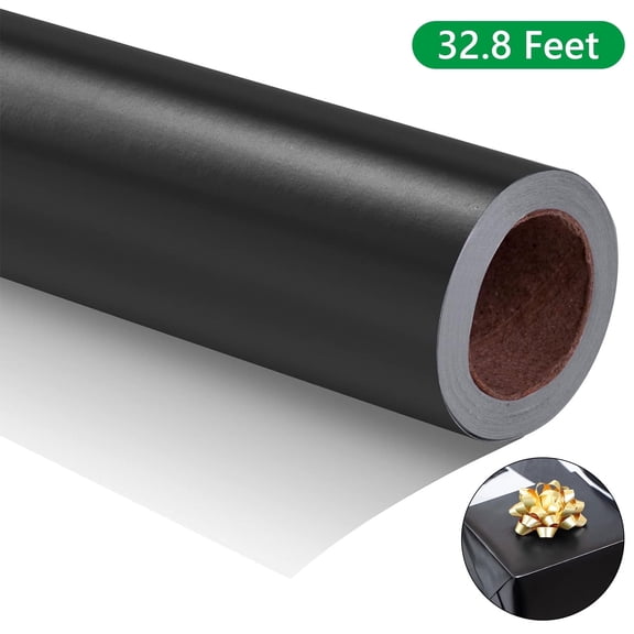 Tripumer Metallic Wrapping Paper Solid Color Packaging Paper 17 inch X 32.8 feet Matte Wrapping Paper Gift Wrapping Paper for Wedding Birthday Christmas Black