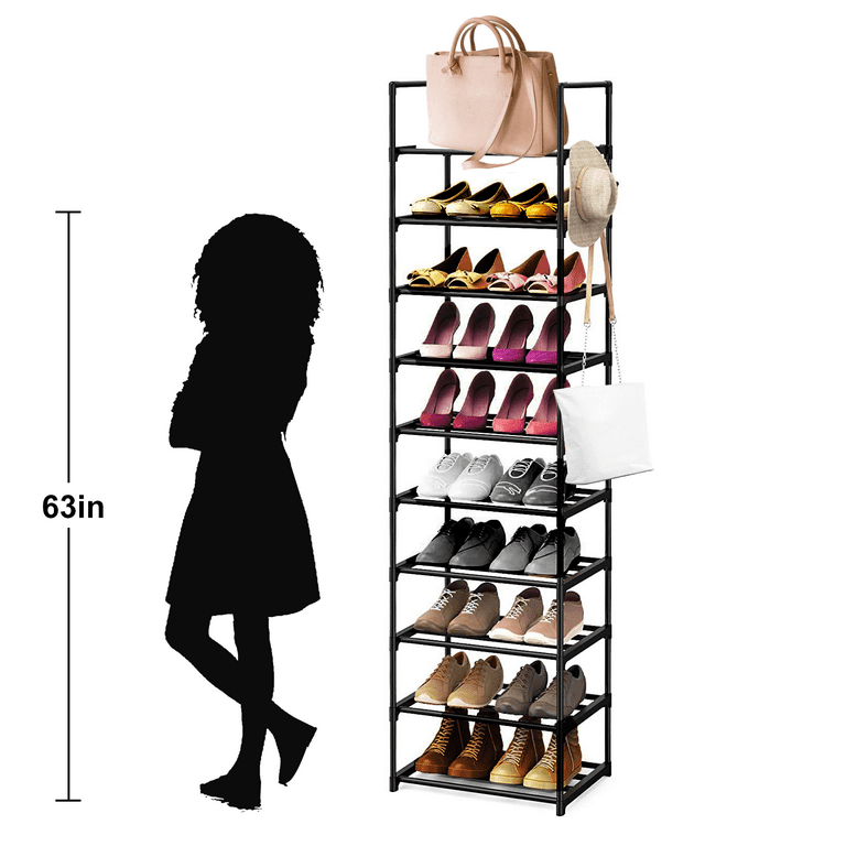Narrow Shoe Rack - 5 Tiers Stackable Shoe Storage Stand for Entryway  Hallway and Closet Durable Shoe Shelf Space Saving Boots Storage and  Organization