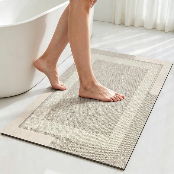 Tripumer Non Slip Bath Mat Quick Dry Super Absorbent 16x24in Beige Bathroom Shower Kitchen Rug