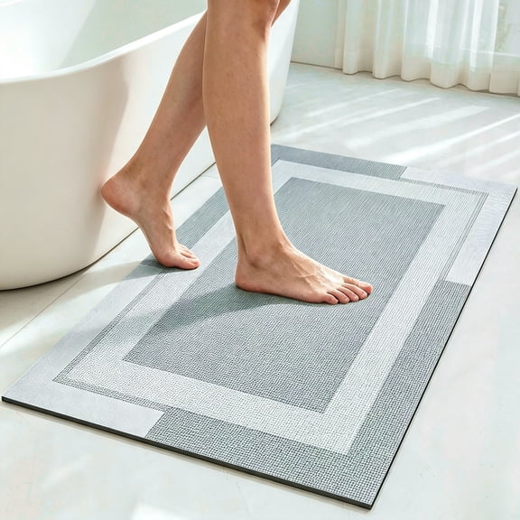 Tripumer Non Slip Bath Mat Quick Dry Super Absorbent 16x24in Gray Bathroom Shower Kitchen Rug