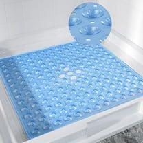 Tripumer Non-Slip Shower Mat 21 x 21 inch Square Bathroom Tub Mats Stall Mat for Shower Stall Floors Firm Grip Bathroom Mat Anti Slip Shower Mat with Suction Cups and Drain Hole Clear Blue
