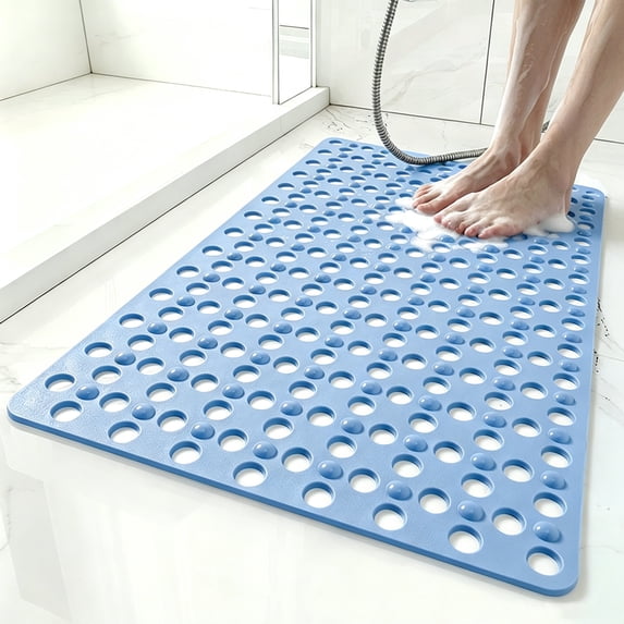 Hengbo Non Slip Bathtub Mat 17 x 30 Inch PVC Shower Mat Drain Holes Suction Cups Quick Dry for Bathroom Tub Sky Blue