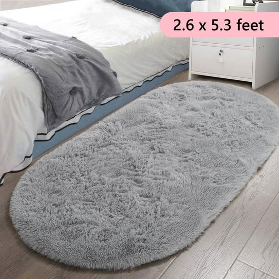 Tripumer Oval Throw Rugs 2.6 x 5.3 feet Carpet Fluffy Bedroom Rug Bedside Carpet Shaggy Area Rug for Bedroom Bedside Living Room Home Decor Gray