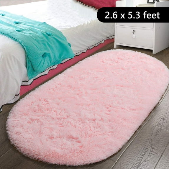 Tripumer Oval Throw Rugs 2.6 x 5.3 feet Carpet Fluffy Bedroom Rug Bedside Carpet Shaggy Area Rug for Bedroom Bedside Living Room Home Decor Pink