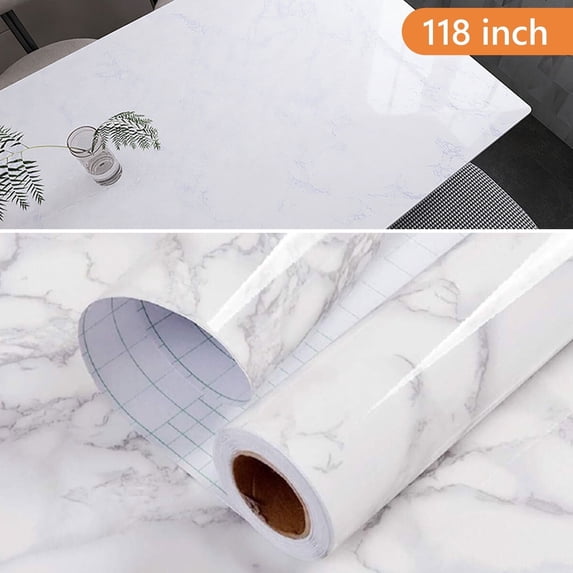 Tripumer 1 Pc Peel and Stick Marble Wallpaper 24 x 118 inch Marble Contact Paper Granite Vinyl Roll Wall Paper Glossy Marble Paper for Cabinets and Drawers Countertop Furniture Kitchen White