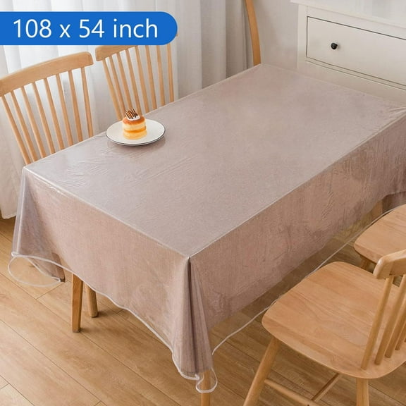 Semfri Plastic Table Cover Protector 108 x 54 inch Clear Table Cloth Rectangle Vinyl Tablecloth Clear Heavy Duty for Dining Parties Picnic Crystal Clear