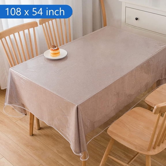 Semfri Plastic Table Cover Protector 108 x 54 inch Clear Table Cloth Rectangle Vinyl Tablecloth Clear Heavy Duty for Dining Parties Picnic Crystal Clear
