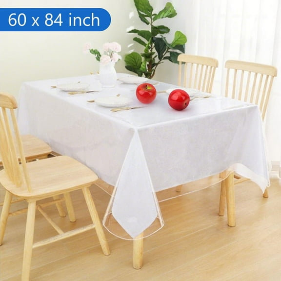 Semfri Plastic Table Cover Protector 60 x 84 inch Clear Table Cloth Rectangle Vinyl Tablecloth Clear Heavy Duty for Dining Parties Picnic Crystal Clear