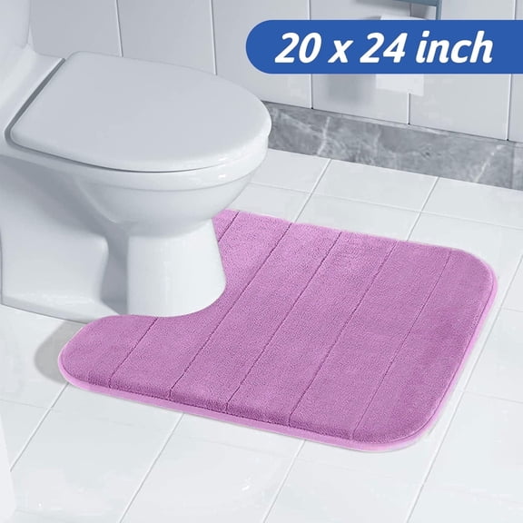 Tripumer 1 Pcs U-Shape Toilet Mat 20 x 24 inch Memory Foam Contour Bathroom Rug for Toilet Base Purple