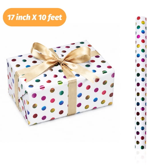 Tripumer Multicolor Dots Wrapping Paper with White Backgrounds 17 inch X 10 feet Gift Wrap Paper for Birthdays Holidays and Special Occasions