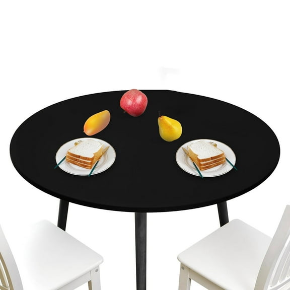 Tripumer Round Tablecloth Wipeable Elastic Table Cover Waterproof Vinyl Fitted Table Cover for Indoor Outdoor Dining Picnic Camping Black