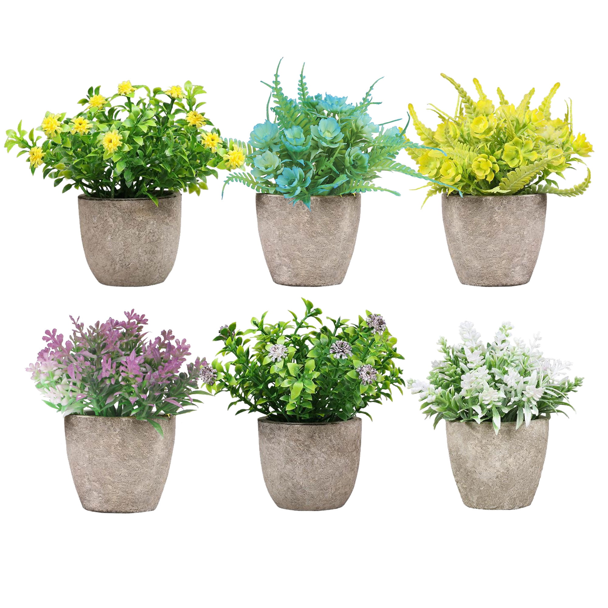 Set of 6 Multicolor Plastic Potted Artificial Flowers