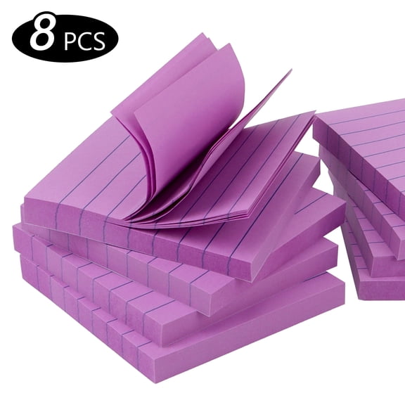 Tripumer Set of 8 Purple Lined Sticky Notes 3 x 3 inch Self-Stick Notes 82 Sheets for Writing Organizing Study