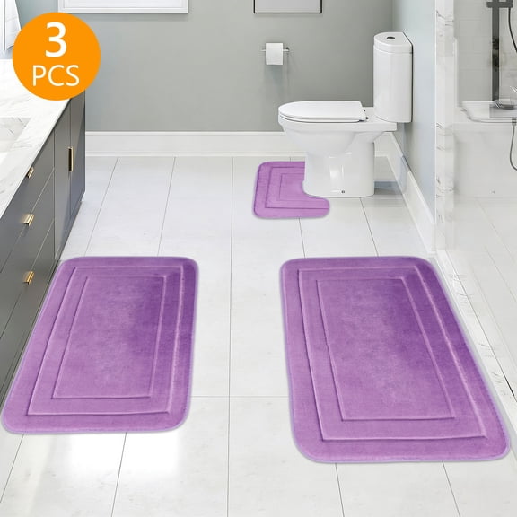 Tripumer Sets 3 Pieces Bathroom Mats Set Non Slip Memory Foam Bath Mats for Bathroom Shower Purple