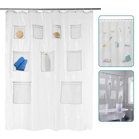 Tripumer Shower Curtain Clear Waterproof PEVA with Nine Mesh Pockets 70 x 72 Count 1