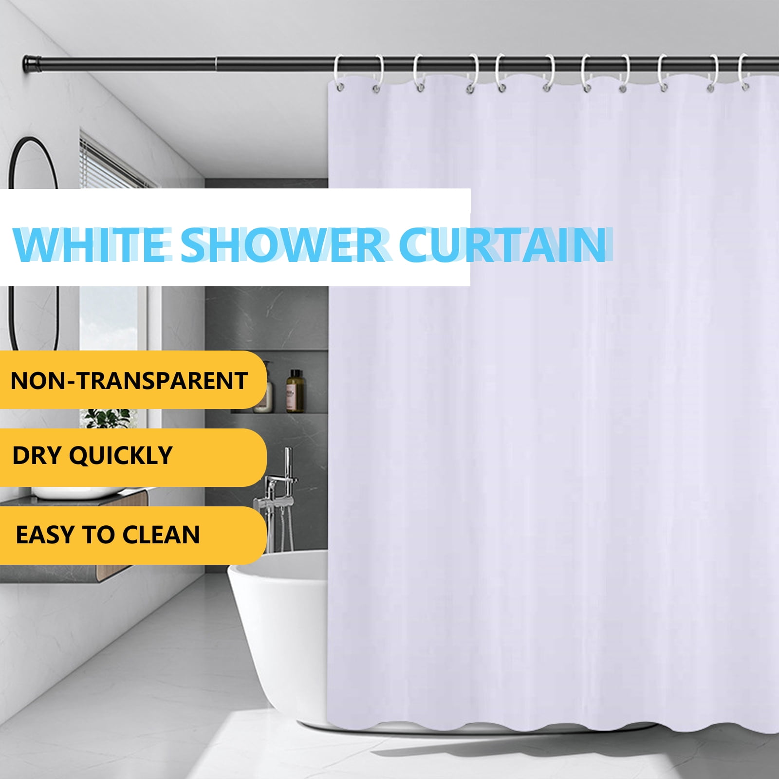 Tripumer Shower Curtain Liner Waterproof Fabric Shower Curtain Opaque Solid Color Soft Shower