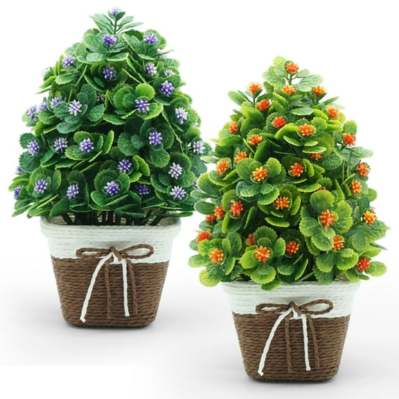 Tripumer Simulation Plants Greenery Potted 11inch Artificial Tower Mulberry Tree Fake Flowers Wedding Office Table Bathroom Farmhouse Decoration Holiday Housewarming Gift-Violet