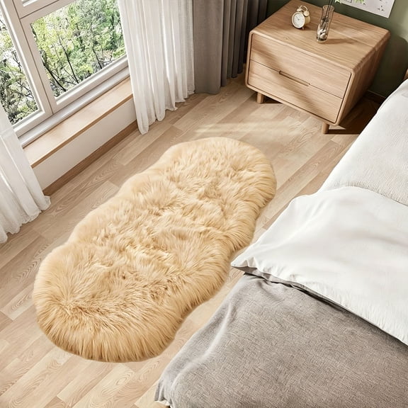 Tripumer Faux Fur Rug Soft Fluffy Bedside Rugs Khaki 2x4 ft for Bedroom Living Room Hallway Fireplace