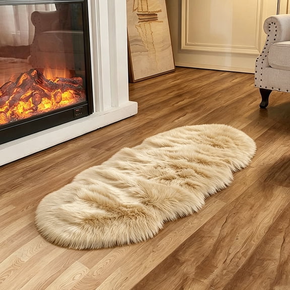 Tripumer Faux Fur Rug Soft Fluffy Bedside Rugs Khaki 2x4 ft for Bedroom Living Room Hallway Fireplace