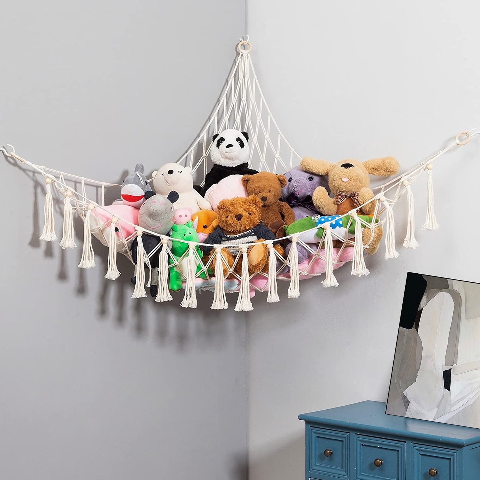 Tripumer Stuffed Animal Toy Hammock Macrame Corner Mesh Toy Storage