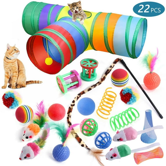 Tripumer T-Type Cat Tunnel Tube 22PCS Pet Toy Set Tunnel Type Interactive Cat Toy Three-Way Tube Cat Tunnel Cat Teaser Suitable for Cats, Puppies, Kitty, Kittens, Rabbits - Colorful
