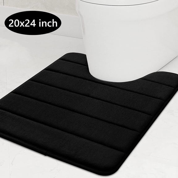Tripumer U-Shape Memory Foam Toilet Rug Contour Bathroom Rug 20 x 24 inch Absorbent Mat Floor Carpet Bathroom Rugs Mat for Toilet Base Black