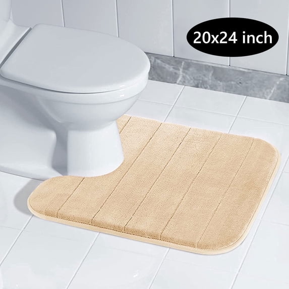 Tripumer U-Shape Memory Foam Toilet Rug Contour Bathroom Rug 20 x 24 inch Absorbent Mat Floor Carpet Bathroom Rugs Mat for Toilet Base Camel