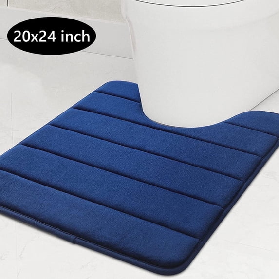 Tripumer U-Shape Memory Foam Toilet Rug Contour Bathroom Rug 20 x 24 inch Absorbent Mat Floor Carpet Bathroom Rugs Mat for Toilet Base Navy Blue